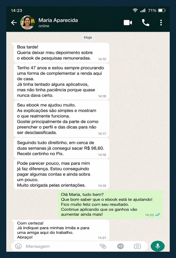 Depoimento real de leitor do guia