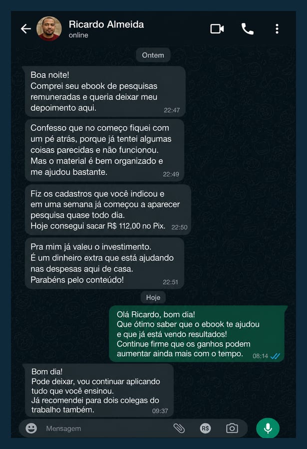 Depoimento real de leitor do guia